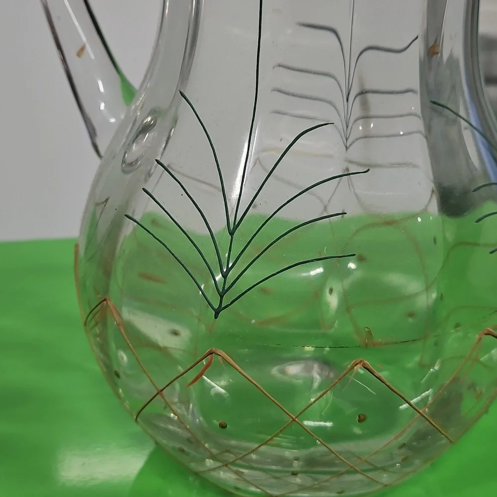 Vintage Handblown Glass Pitcher W/ Flowers